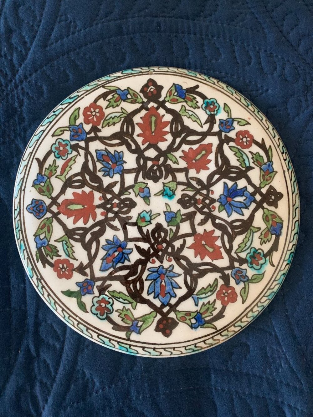 8.75 inch Vintage Hand-painted Turkish Kutahya Wall Plaque